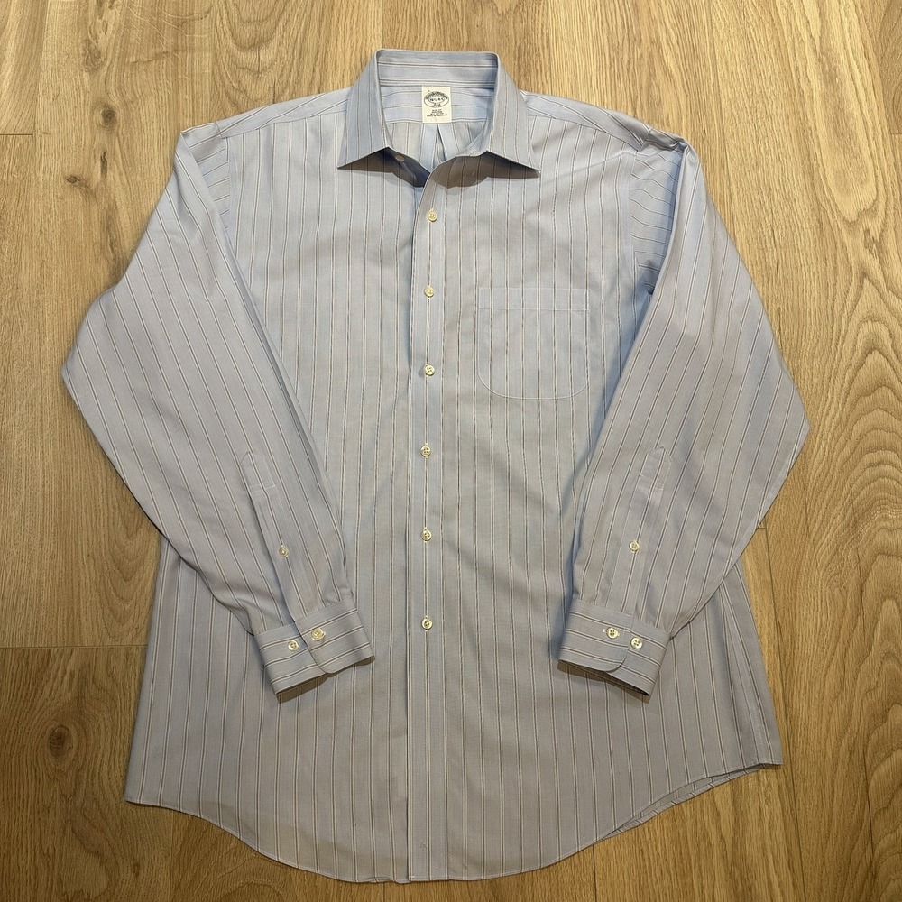 Brooks Brothers Shirt Mens 16.5" Blue Stripe Button Down Oxford Cotton USA L